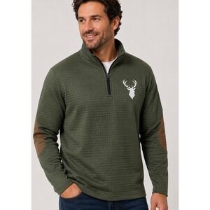 NWT Ouku Quarter Zip Deer Logo Men's Med Olive Green With Deer Logo Sportsman